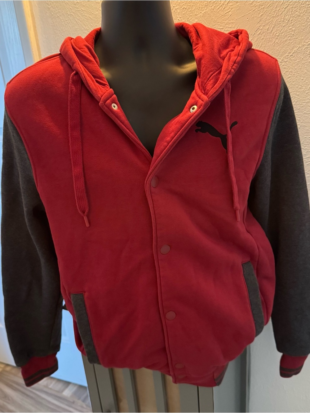 Puma Men's Red & Gray Hooded Bomber Jacket